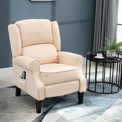 HOMCOM Wingback Heated Vibrating Massage Chair, Accent Sofa Vintage Upholstered Massage Recliner Chair Push-back with Remote Controller, Cream White