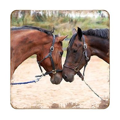 Horses Wooden Cork Coasters Gift Set of 4 by Nature Wonders