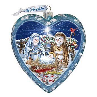 Snow Family Nativity Heart Glass Ornament Limited Edition by D. Gelsinger