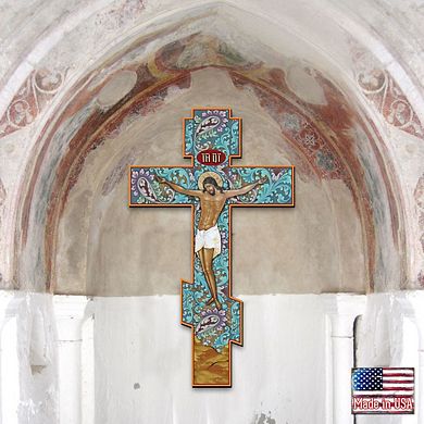 G.Debrekht Gold Plated Jesus Wooden Cross Wall Art by Museum Icons Inspirational Icon Decor - 88158