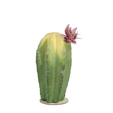 8.5" Green and Yellow Cactus on Wooden Base with Flower