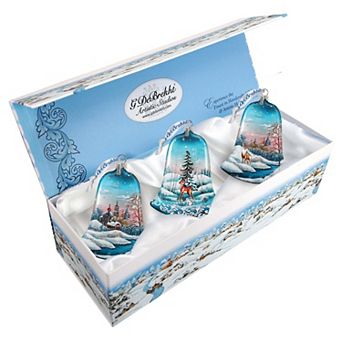 G.Debrekht Winter Bells Glass Ornament Set of 3 by G. DeBrekht Decor Christmas Decor - 73180-B3