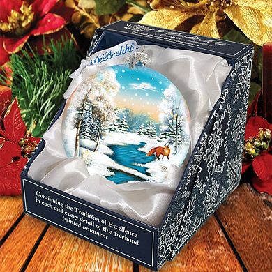 G.Debrekht Winter Fox Ball Glass Ornament by G. DeBrekht DecorWildlife Holiday Decor - 73415