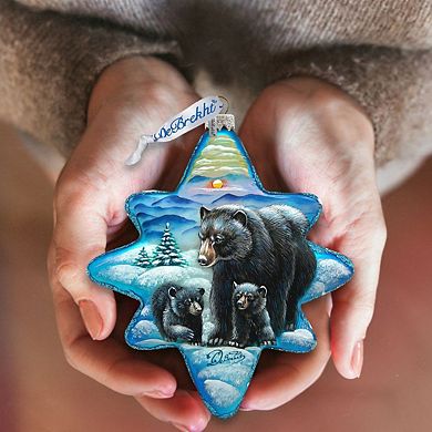 G.Debrekht Black Bears Story North Star Glass Ornament by G. DeBrekht DecorWildlife Holiday Decor - 755-090