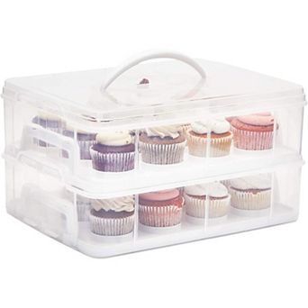 2 tier Cupcake Carrier with Lid, Holds 24 cup akes (13.5 x 10.25 x 7.5 In)