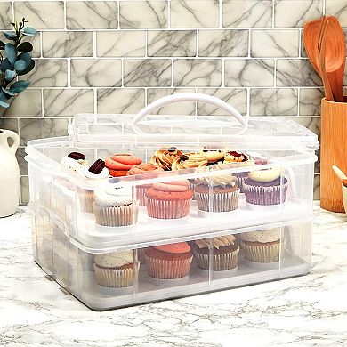 2 Tier Cupcake Carrier with Lid, Holds 24 Cupcakes (13.5 x 10.25 x 7.5 In)
