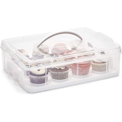 2 Tier Cupcake Carrier with Lid, Holds 24 Cupcakes (13.5 x 10.25 x 7.5 In)