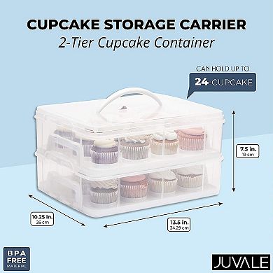 2 Tier Cupcake Carrier with Lid, Holds 24 Cupcakes (13.5 x 10.25 x 7.5 In)