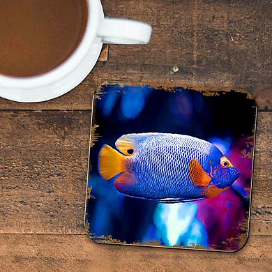 Tropical Fish Coastal Wooden Cork Coasters Gift Set of 4 by Nature Wonders