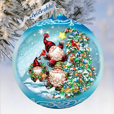 Reaching High Dwarfs Lg Glass Ornament in Blue by Gelsinger