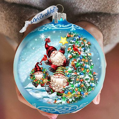 Reaching High Dwarfs Lg Glass Ornament in Blue by Gelsinger