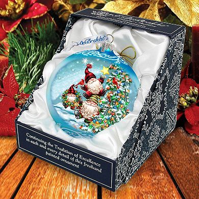 Reaching High Dwarfs Lg Glass Ornament in Blue by Gelsinger