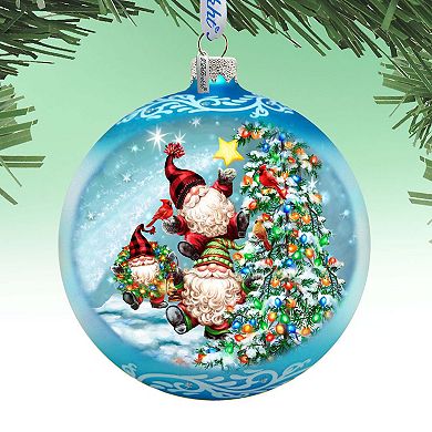Reaching High Dwarfs Lg Glass Ornament in Blue by Gelsinger