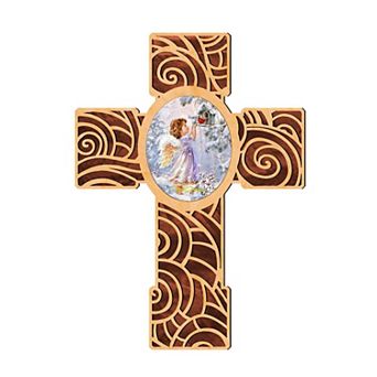 G.Debrekht Red Robin Girl Angel Modern Wooden Cross by D. Gelsinger Inspirational Icon Decor - 88285-DG