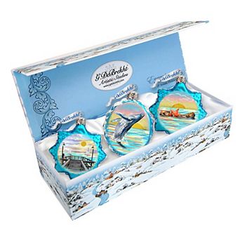 Designocracy At the Sea Mercury Glass Ornaments Set of 3 by G. DeBrekht Coastal Holiday Decor