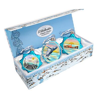 Designocracy At the Sea Mercury Glass Ornaments Set of 3 by G. DeBrekht Coastal Holiday Decor