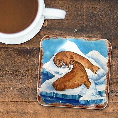 Sea Lions Wooden Cork Coasters Gift Set of 4 by Nature Wonders