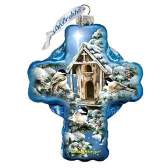 G.Debrekht Winter Birds House Icon Cross Glass Ornament by D. Gelsinger DecorNativity Holiday Decor - 758-022-DG