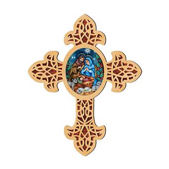 G.Debrekht Village Nativity Pointy Wooden Cross by Museum Icons Inspirational Icon Decor - 88389