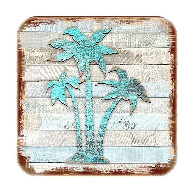 Palm Trees Coastal Wooden Cork Coasters Gift Set of 4 by Nature Wonders