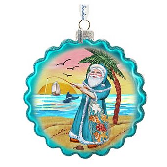 G.Debrekht Santa with Shells Wreath Glass Ornament by G. DeBrekht DecorCoastal Holiday Decor - 759-041