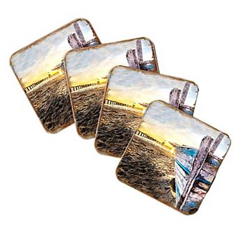 Beach Boat Coastal Wooden Cork Coasters Gift Set of 4 by Nature Wonders