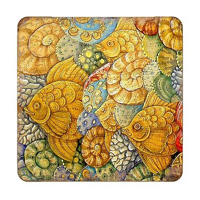Fish Coastal Art Wooden Cork Coasters Gift Set of 4 by Nature Wonders