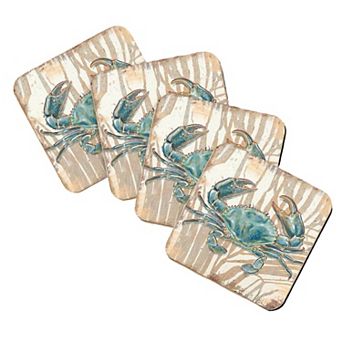 Crab Coastal Wooden Cork Coasters Gift Set of 4 by Nature Wonders
