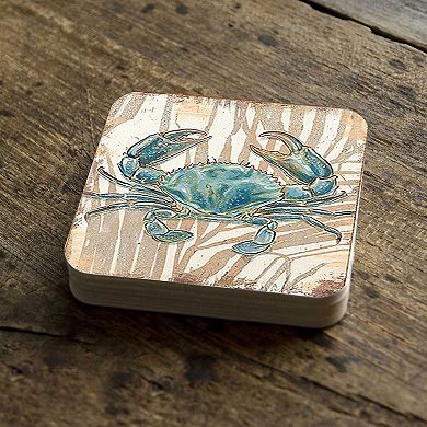 Crab Coastal Wooden Cork Coasters Gift Set of 4 by Nature Wonders