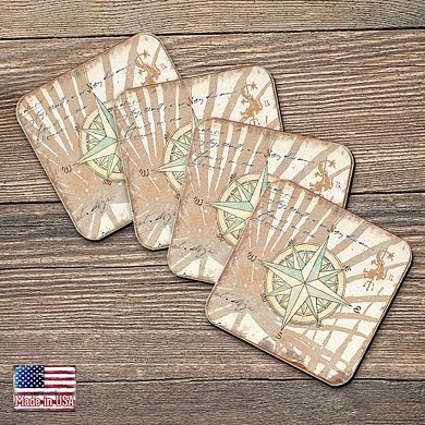 Compass Coastal Wooden Cork Coasters Gift Set of 4 by Nature Wonders