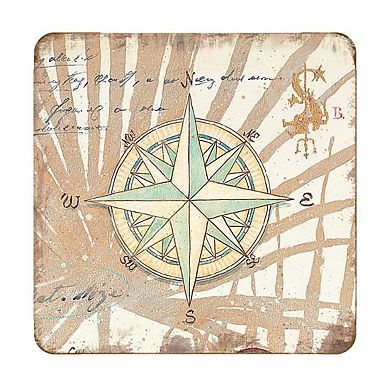 Compass Coastal Wooden Cork Coasters Gift Set of 4 by Nature Wonders