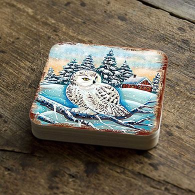 Owl Wooden Cork Coasters Gift Set of 4 by Nature Wonders