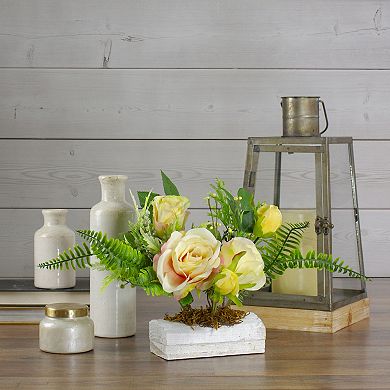 13" Ranunculus and Rose Floral Spring Wooden Statue Tabletop Decor