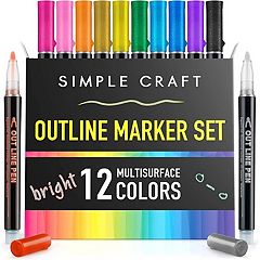 12-color Shimmer Outline Markers Set - Perfect For Kids Ages 8-12