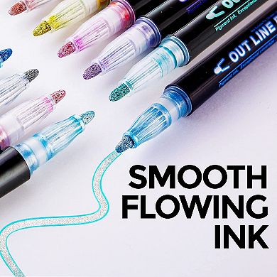 12 Double Line Outline Metallic Markers