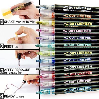 12 Double Line Outline Metallic Markers