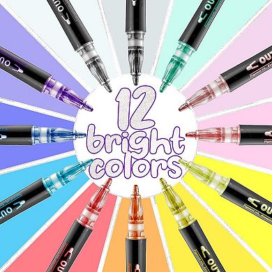 12 Double Line Outline Metallic Markers