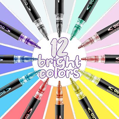 Zulay Kitchen 12 Double Line Outline Metallic Markers