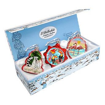 Designocracy Tropical Mercury Glass Ornaments Set of 3 by G. DeBrekht Coastal Holiday Decor