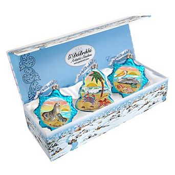Designocracy Fun at The Beach Mercury Glass Ornaments Set of 3 by G. DeBrekht Coastal Holiday Decor