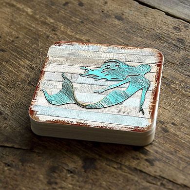 Mermaid Coastal Wooden Cork Coasters Gift Set of 4 by Nature Wonders