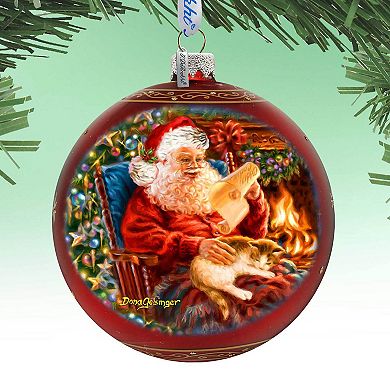House Warming Santa Lg Glass Ornament in Red by Gelsinger