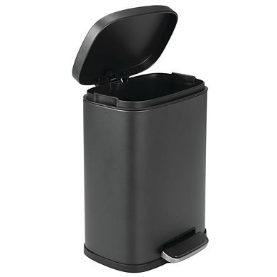 mDesign Stainless Steel Rectangular 1.3 Gallon Foot Step Trash Can, Lid