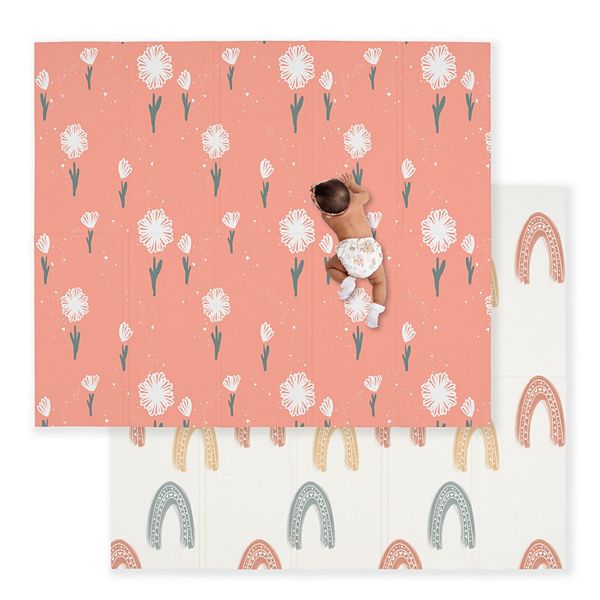 JumpOff Jo Large Foldable Kids Foam Play Mat, Padded Baby Floor Mat, 70 x 59 in - Flower Power