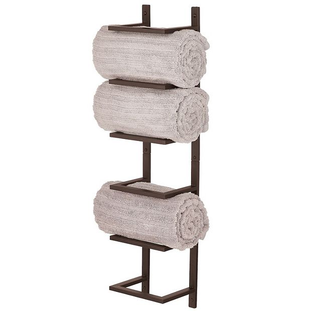 mDesign Metal 5 Tier Wall Mount Towel Rack Holder and Storage