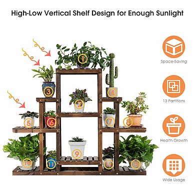 Versatile 6-Tier Wooden Flower Stand: Plant Display Rack and Storage Shelf
