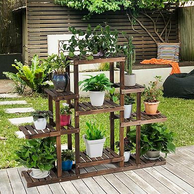 Versatile 6-Tier Wooden Flower Stand: Plant Display Rack and Storage Shelf