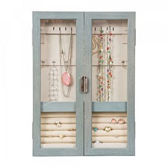 Mele and Co Leia Hanging Jewelry Cabinet in Oceanside Gray Finish