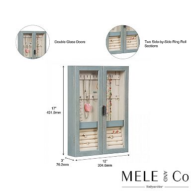 Mele & Co. Leia Hanging Jewelry Cabinet in Oceanside Gray Finish