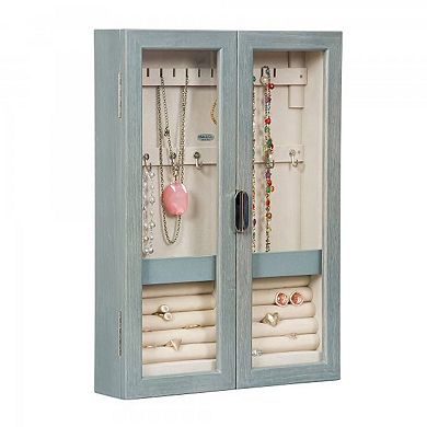 Mele & Co. Leia Hanging Jewelry Cabinet in Oceanside Gray Finish